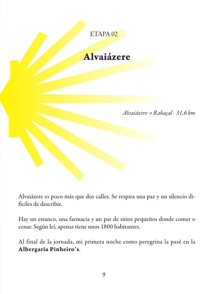 Pagina della tappa di Alvaiázere con la conchiglia gialla del Camino
